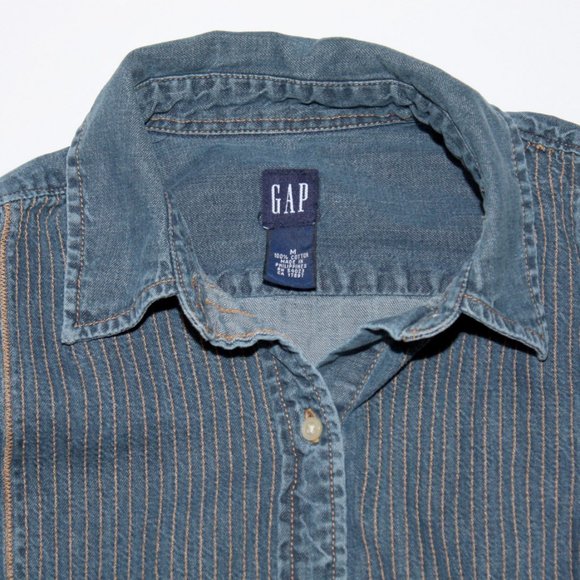 GAP Women's Button Front Long Sleeve Denim Chambray Shirt Medium Blue - Picture 5 of 5